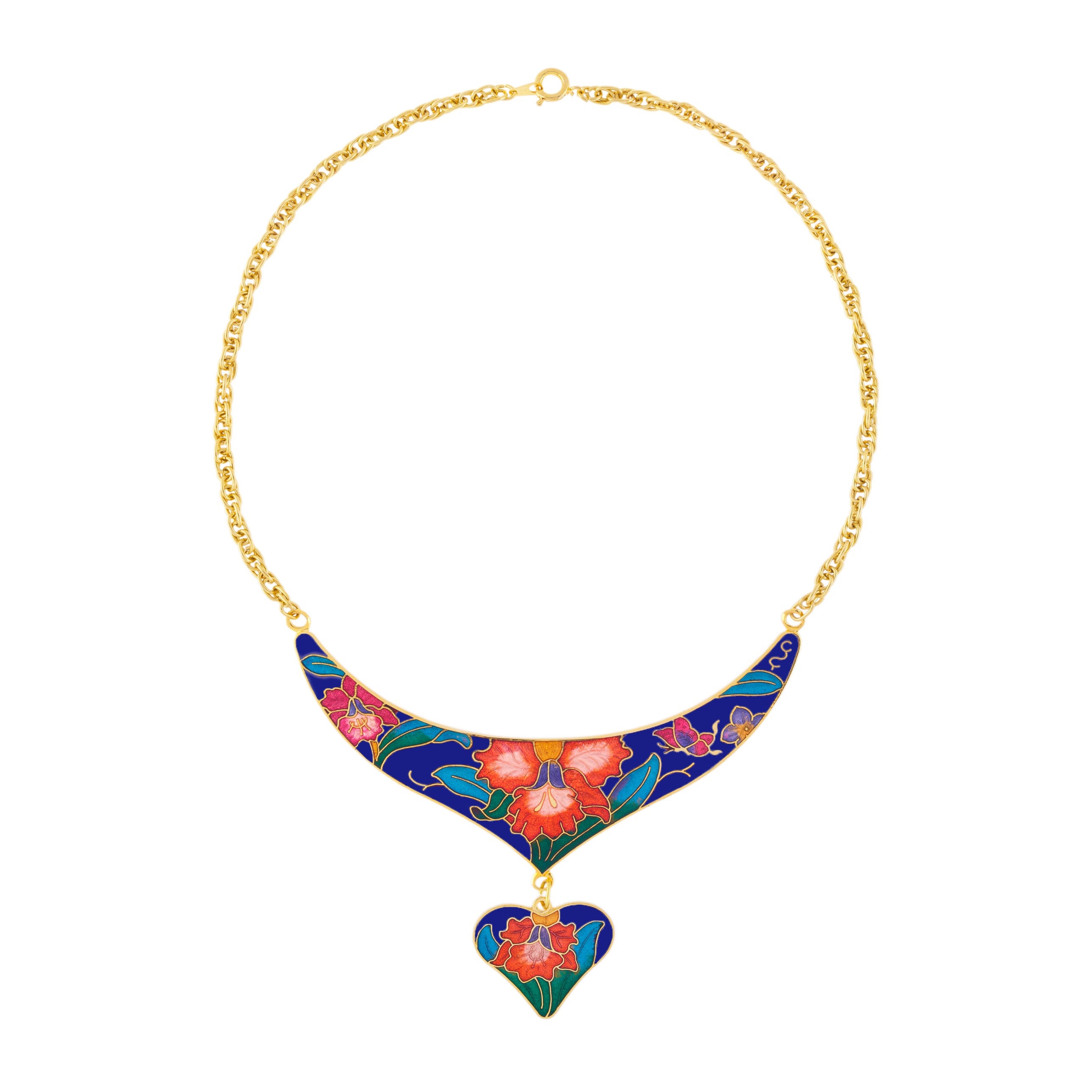 1980s Vintage Cloisonné Heart Necklace
