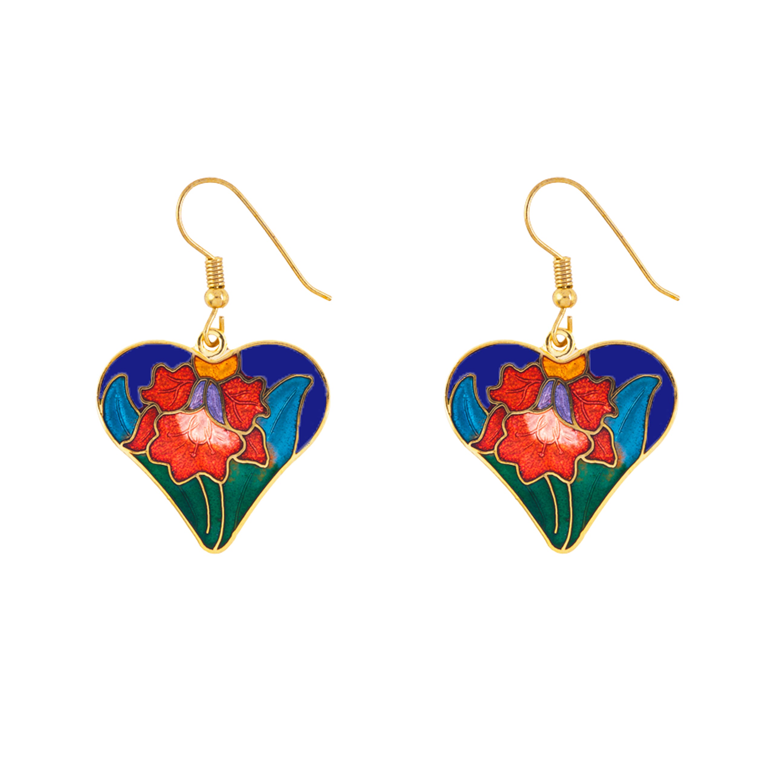 1980s Vintage Cloisonné Heart Necklace and Earrings Set