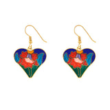 1980s Vintage Cloisonné Heart Necklace and Earrings Set