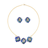 1980s Vintage Cloisonné Lotus Flower Necklace and Clip-On Earrings Set