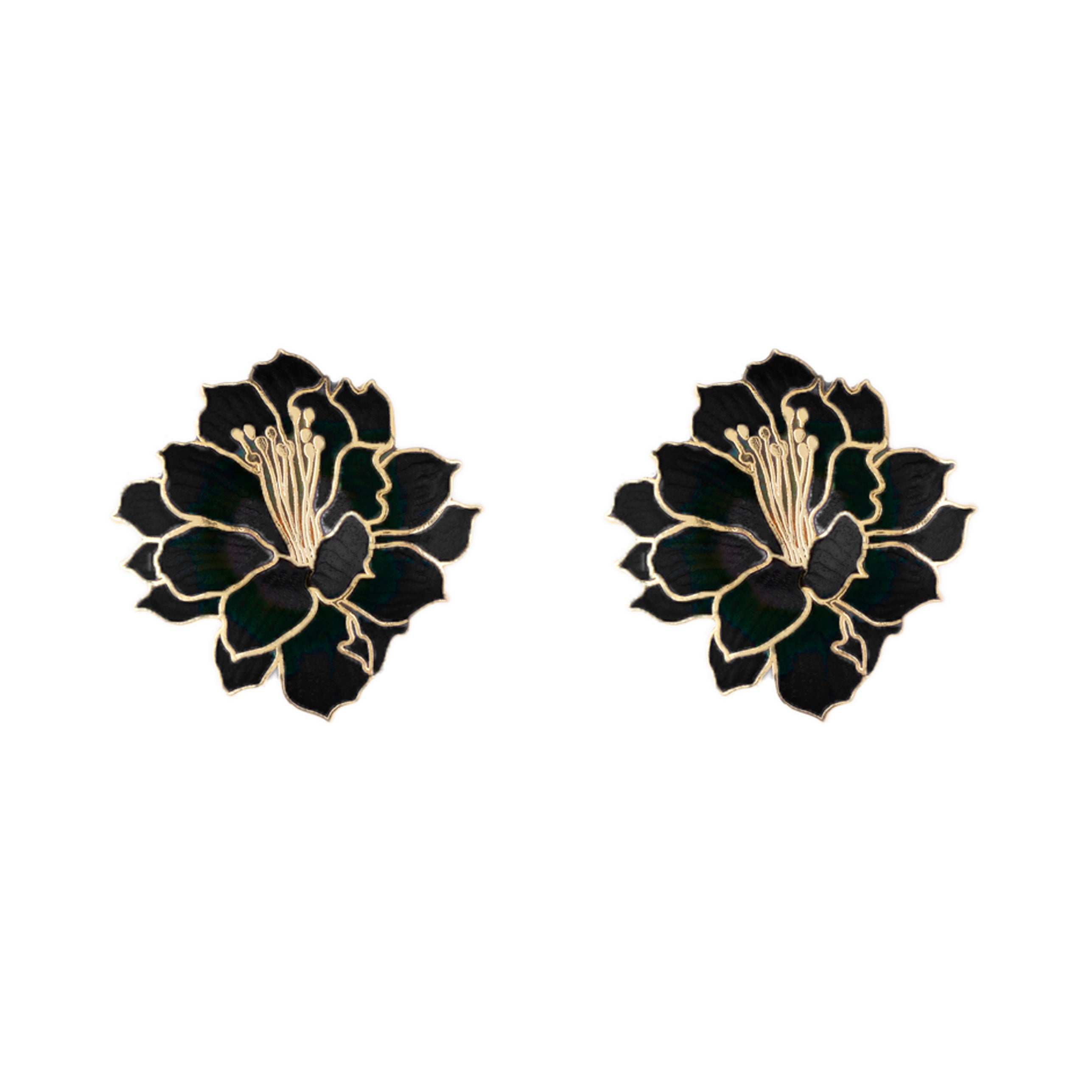 1980s Vintage Cloisonné Lotus Flower Necklace and Clip-On Earrings Set