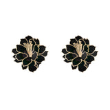 1980s Vintage Cloisonné Lotus Flower Necklace and Clip-On Earrings Set