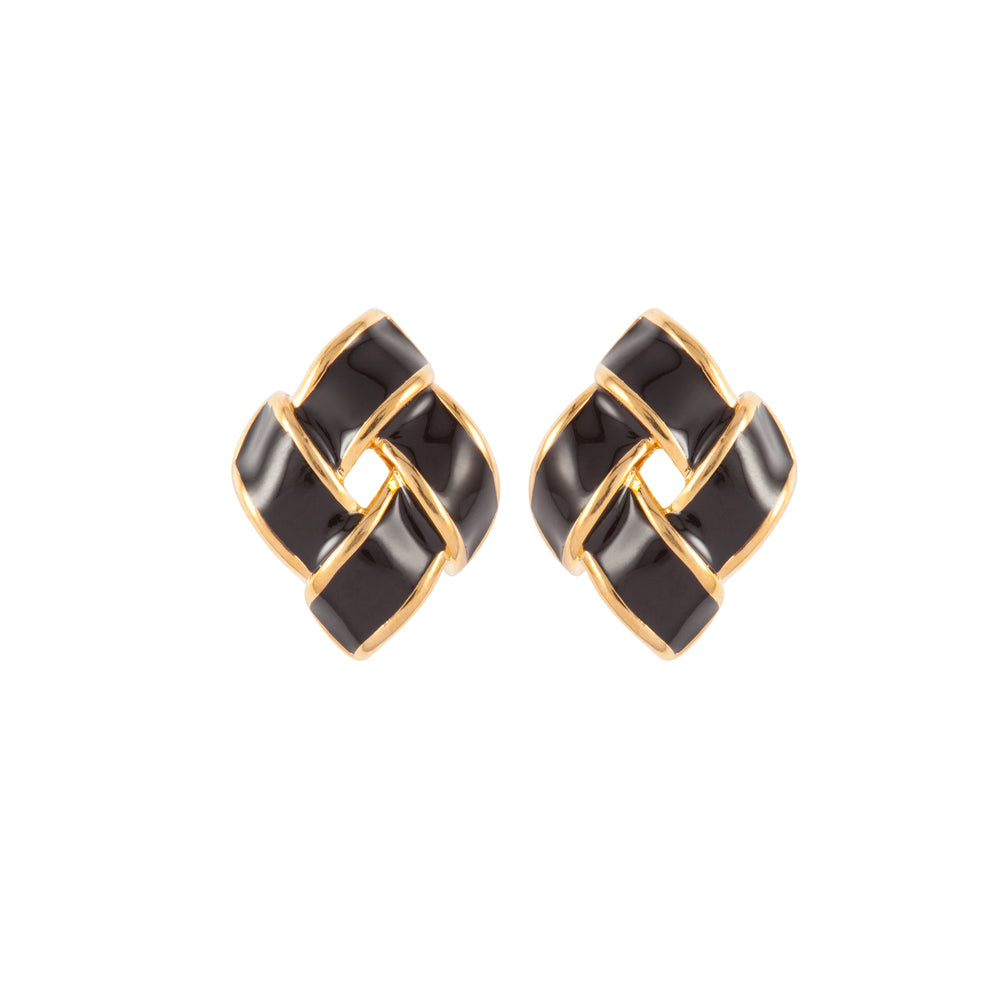 1990s Vintage D'Orlan Black Enamel Necklace and Earrings Set