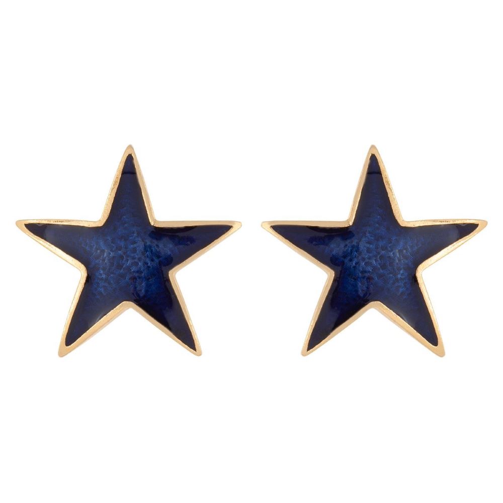 1990s Vintage Blue Enamel Star Clip-On Earrings
