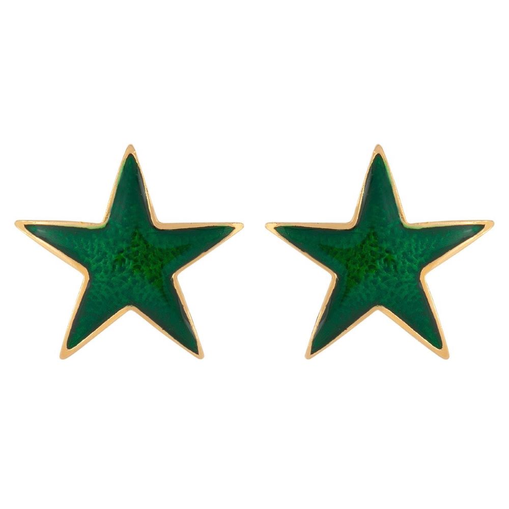 1990s Vintage Green Enamel Star Clip-On Earrings