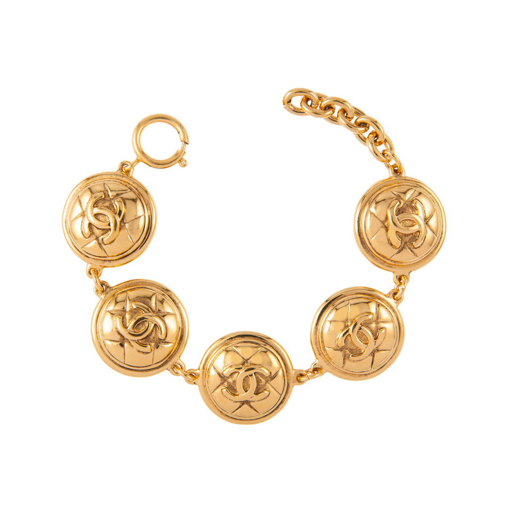 Chanel Vintage 1980s CC Logo Starburst Gold Plated Bracelet  Larchivio