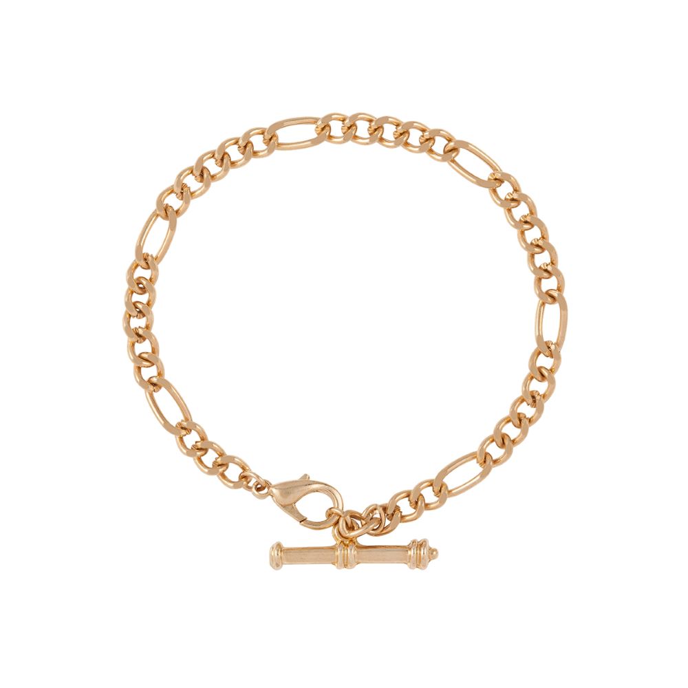 1990s Vintage 22ct Plated Figaro Bracelet T Bar