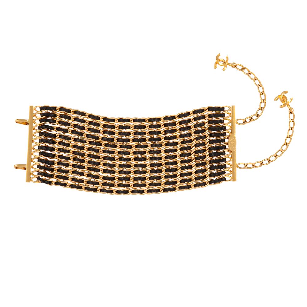 1986 Vintage Rare Chanel Leather and Chain-Link Bracelet