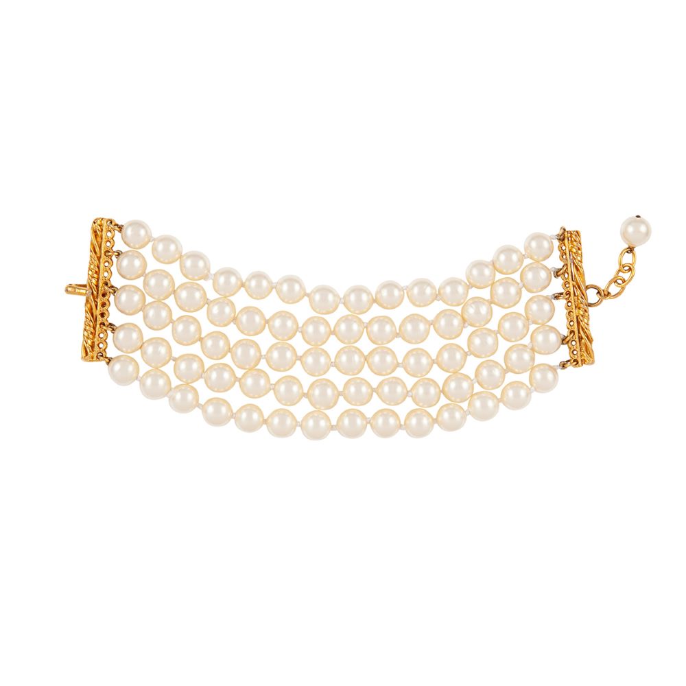 CHANEL Pearl five strand link bracelet with gold trim  Penny Pincher  Boutique