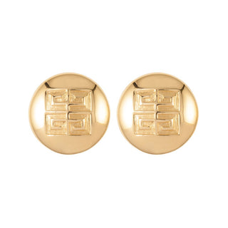 1980s Vintage Givenchy Logo Round Clip-On Earrings