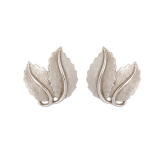 1960s Vintage Trifari Brushed Leaf Clip-On Earrings