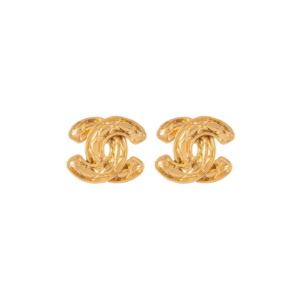Gold Metal CC Earrings, 1980s