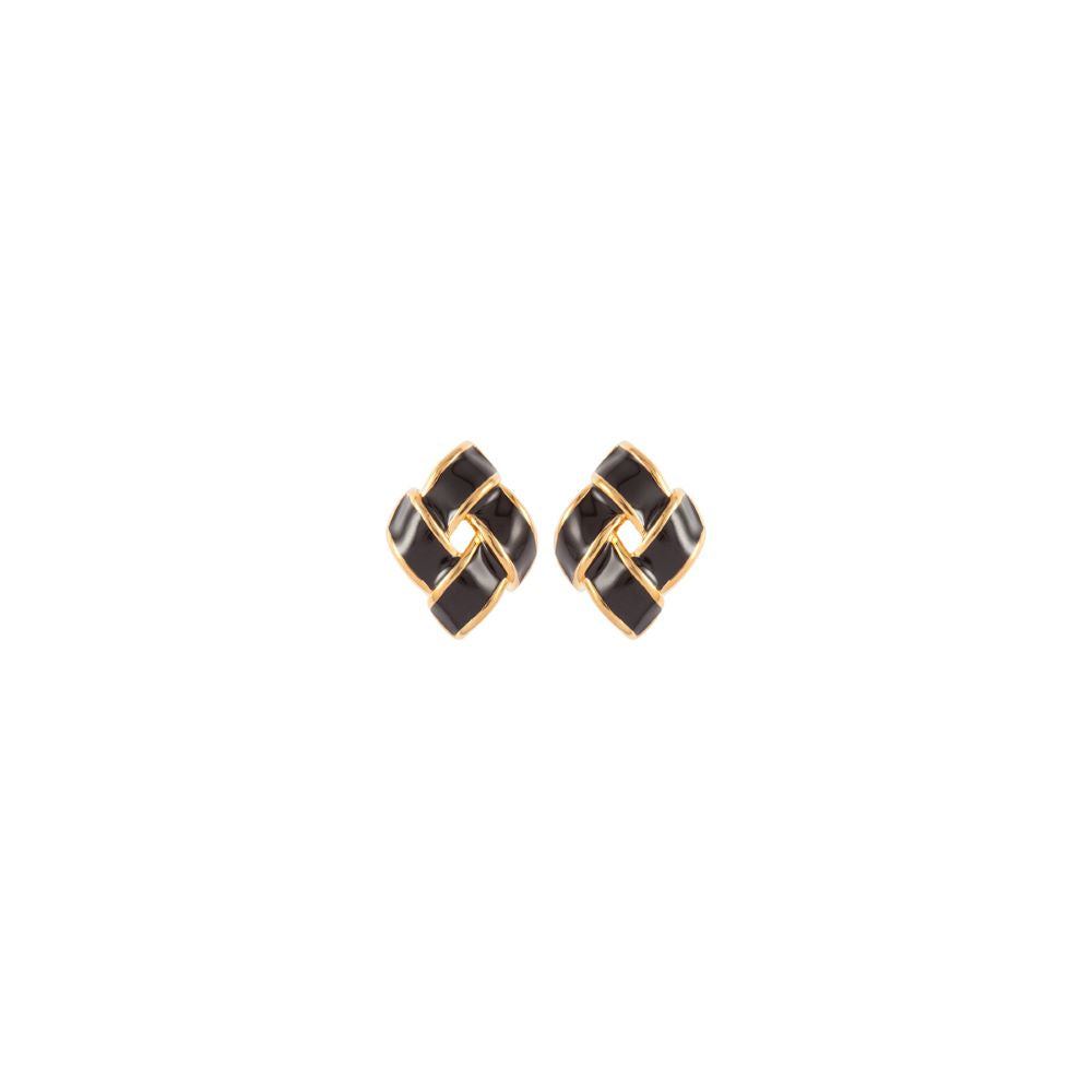 1990s Vintage D'Orlan Black Enamel Clip-On Earrings