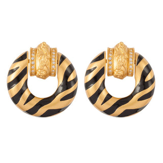 1990s Vintage Elizabeth Taylor Door-Knocker Clip-On Tiger Earrings