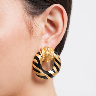 1990s Vintage Elizabeth Taylor Door-Knocker Clip-On Tiger Earrings