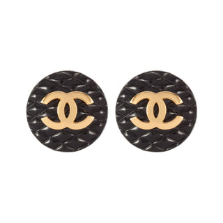 1986 Vintage Chanel Quilted Faux Jet Clip-On Earrings