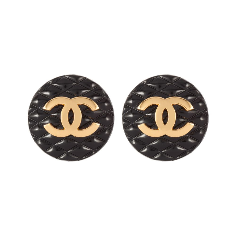 1986 Vintage Quilted Faux Jet Clip On Earrings