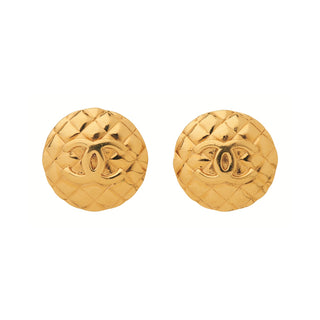 1980s Vintage Chanel Quilted Oversized Clip-On Earrings