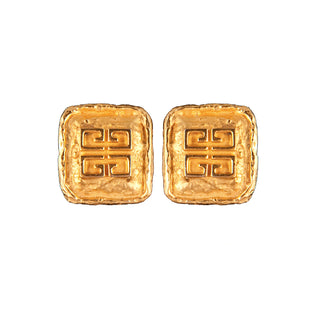 1980s Vintage Givenchy Logo Square Clip-On Earrings