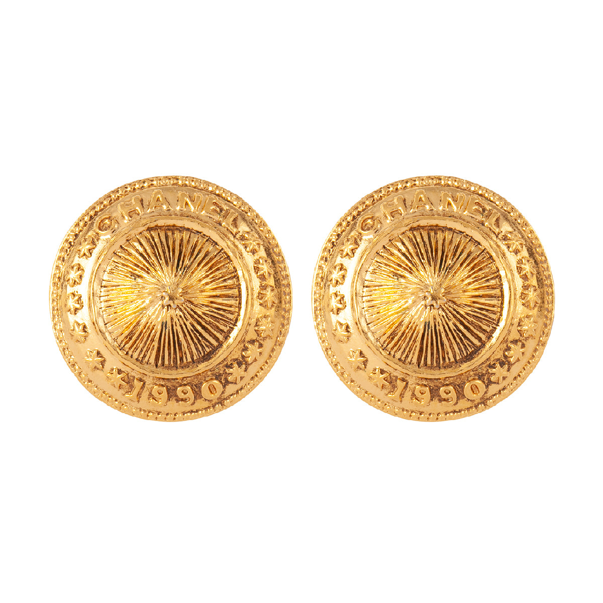 1990s Vintage Chanel Round Clip-On Earrings