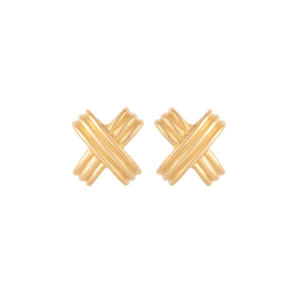 1990s Vintage Brushed Criss Cross Clip-On Earrings