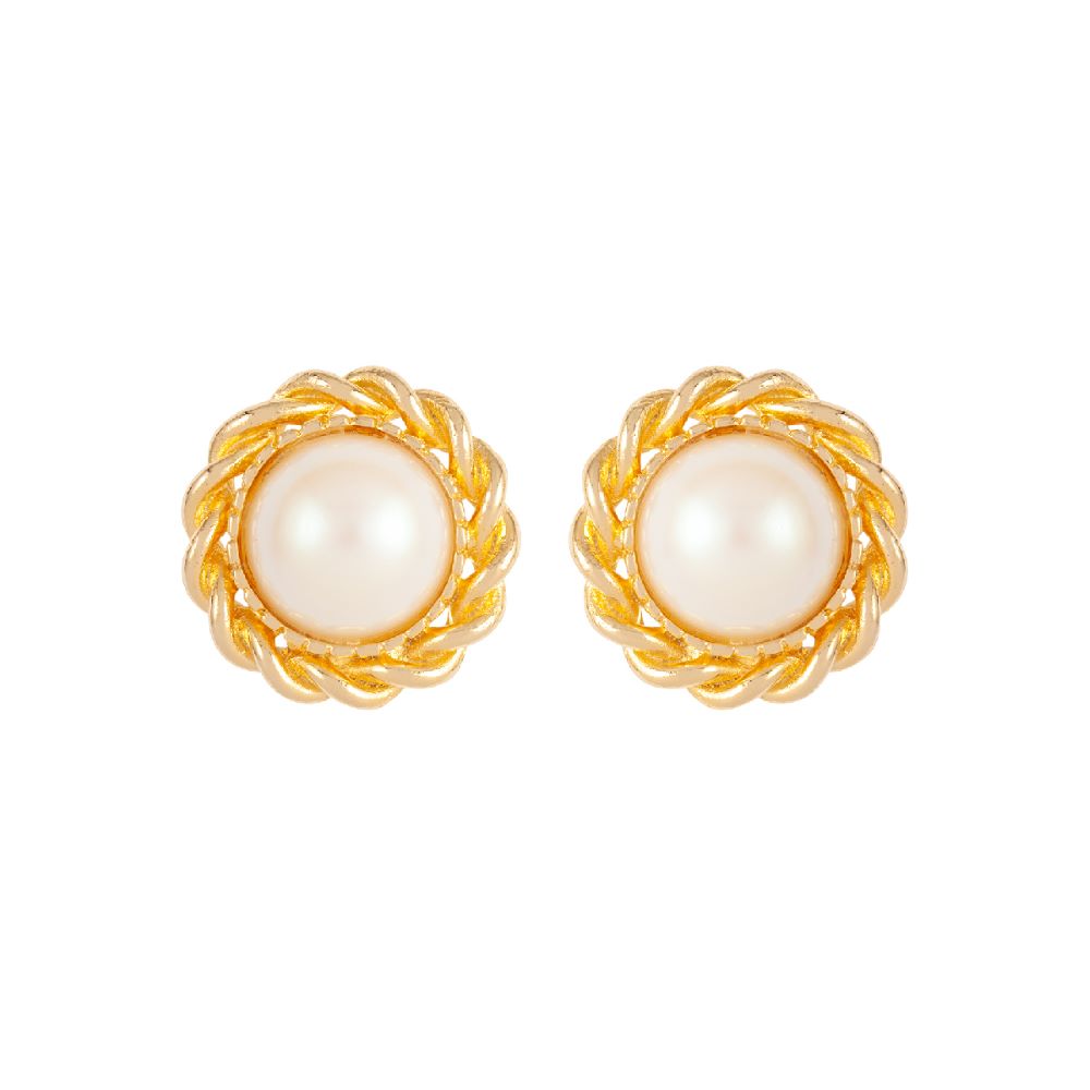 1980s Vintage Round Faux Pearl Clip-On Earrings