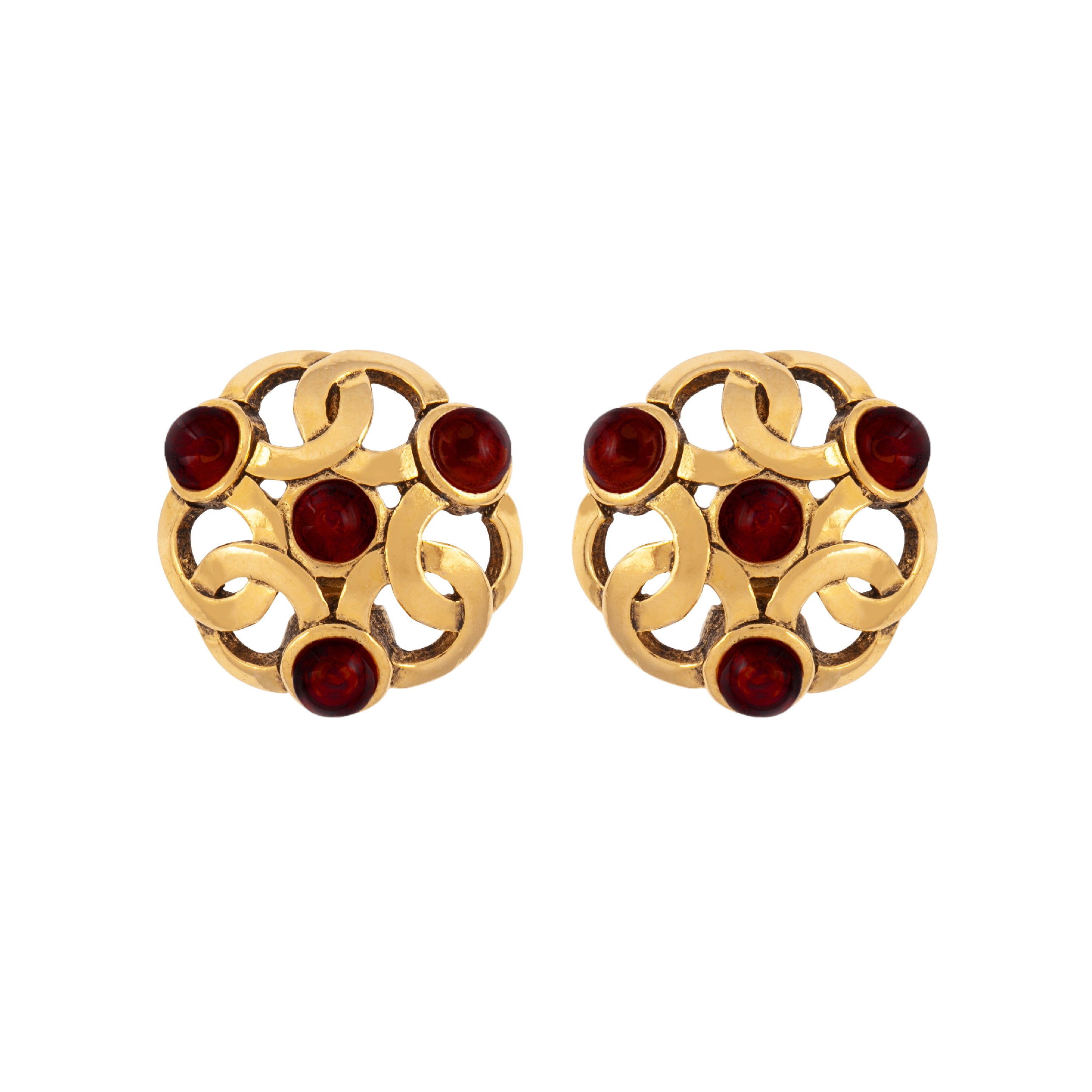 1986 Vintage Chanel Ruby Gripoix Clip-On Earrings
