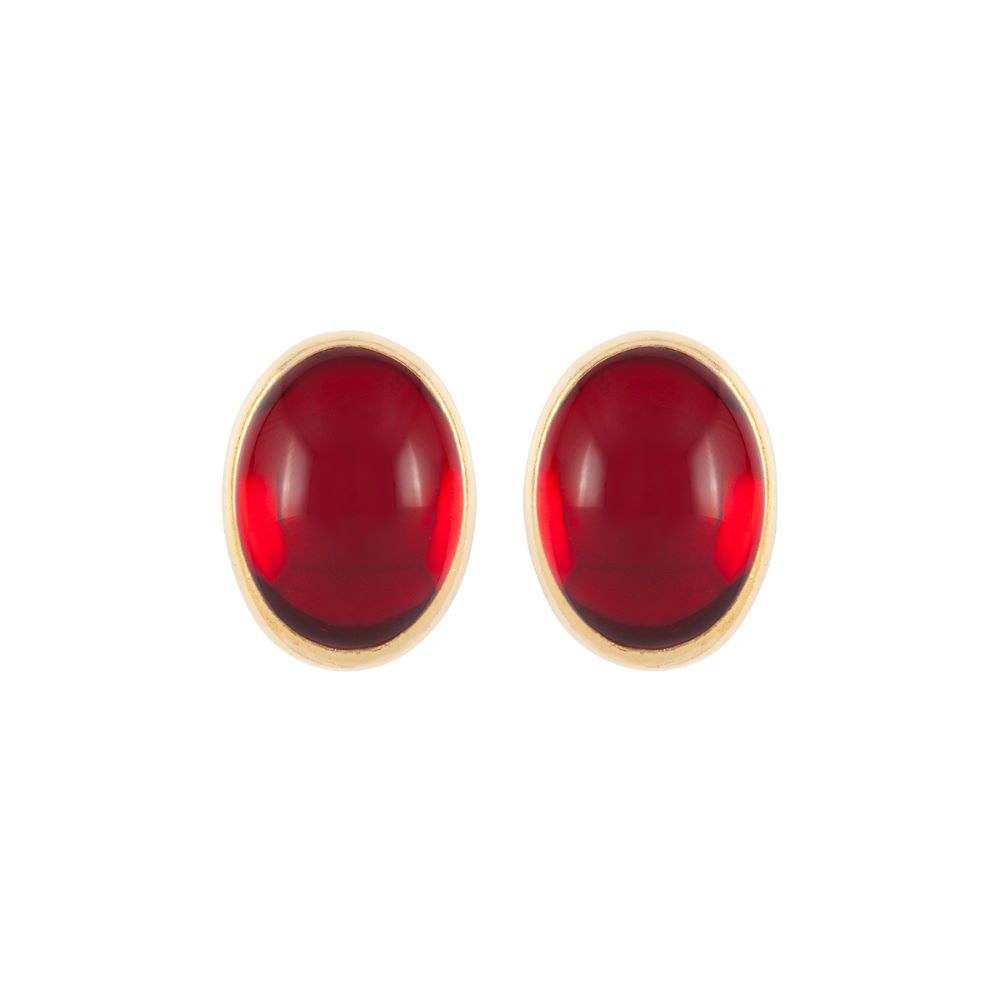 1980s Vintage Ruby Oval Clip-on Earrings