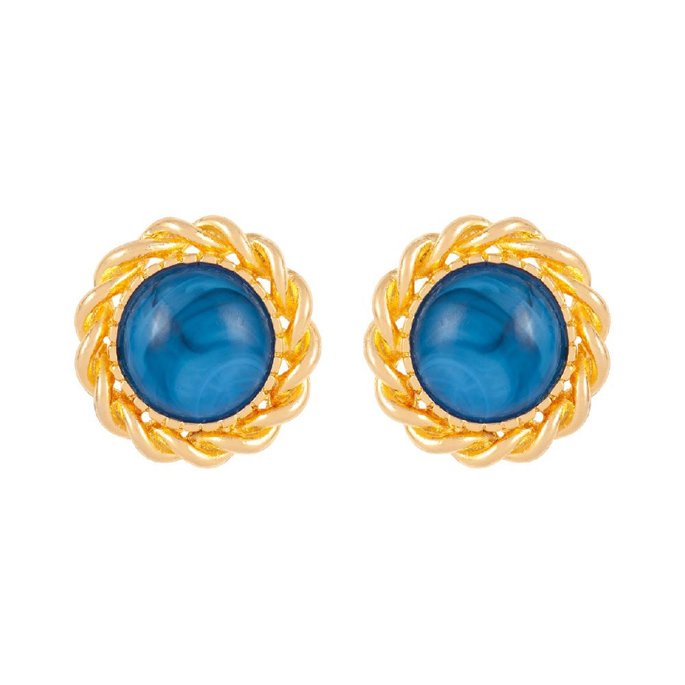 1990s Vintage Blue Marbled Clip-On Earrings