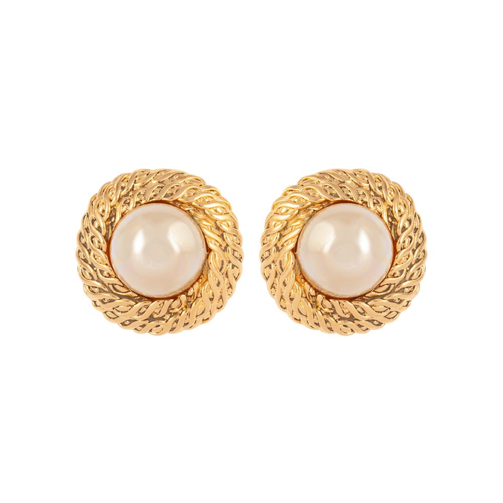 Chanel 2004 Silver CC Faux Pearl Clip-On Earrings · INTO