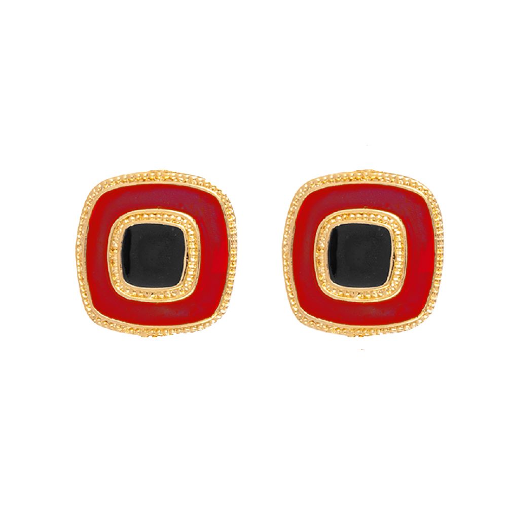 1980s Vintage Square Enamel Clip On Earrings