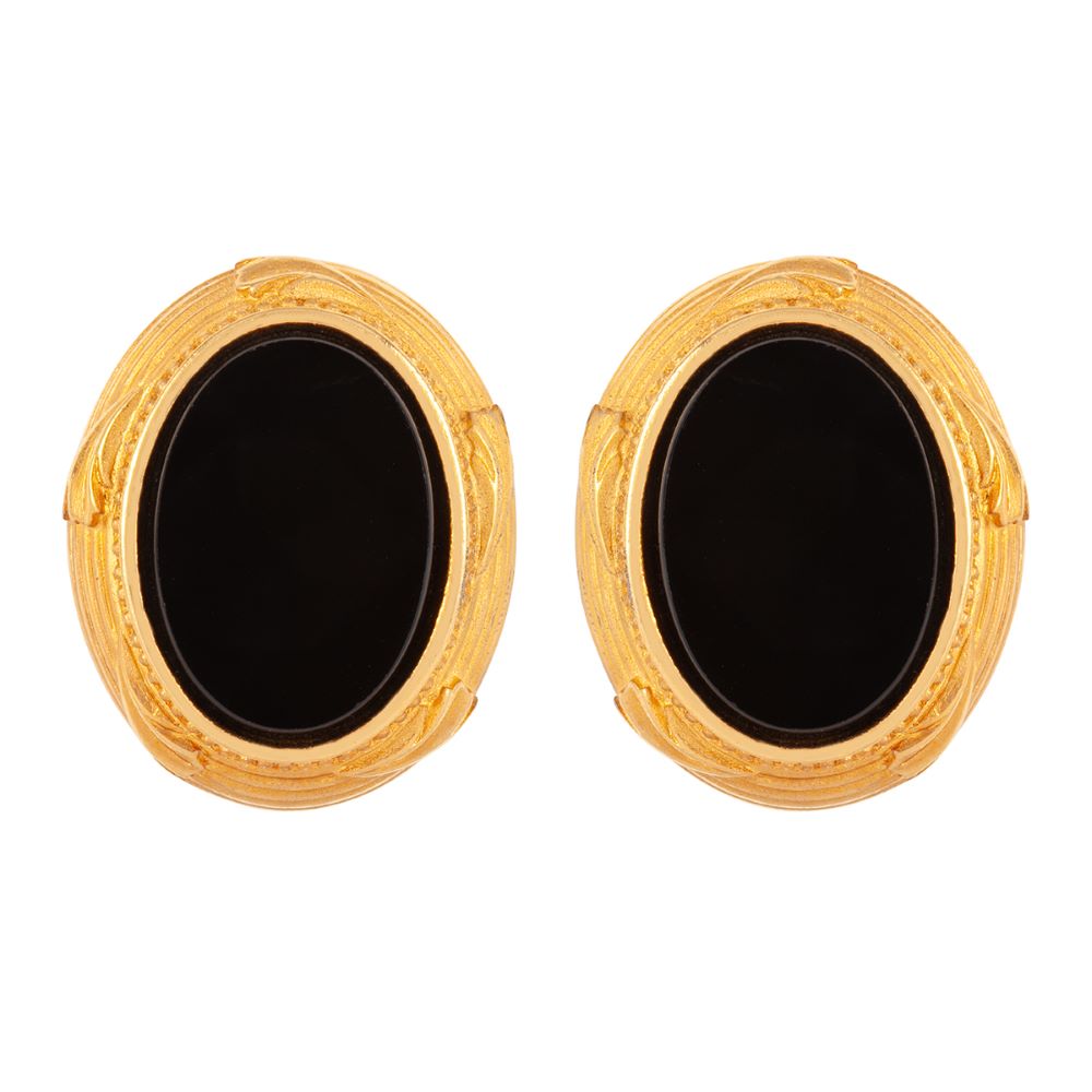 1990s Vintage Karl Lagerfeld Oval Black Clip-On Earrings