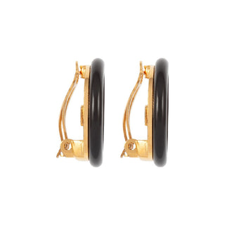 1997 Vintage Chanel Black Logo Clip-On Earrings