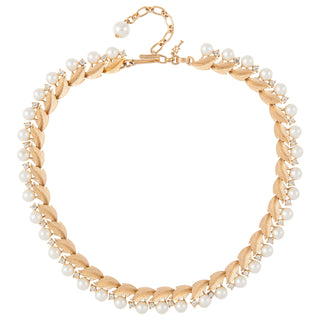 1960s Vintage Trifari Faux Pearl and Leaf Necklace