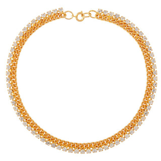 1990s Vintage Crystal Chain Link Collar Necklace