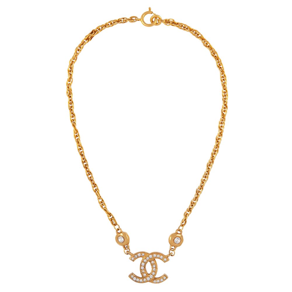 1980s Vintage Chanel Logo Pendant Necklace