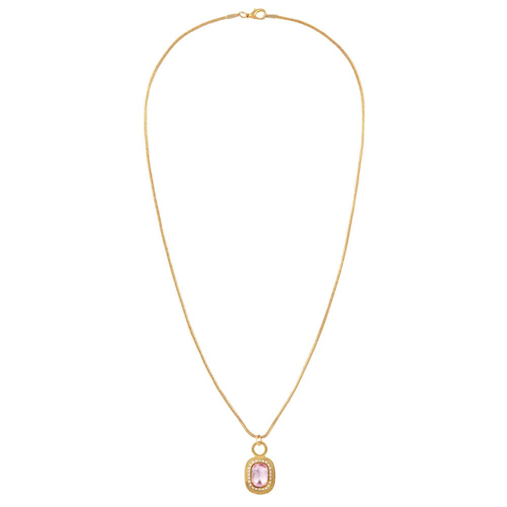 1990s Vintage Barbie Pink Faceted Crystal Pendant Necklace