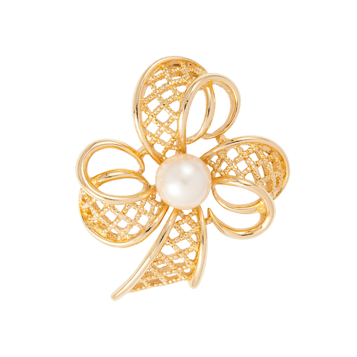 1960s Vintage Faux Pearl Bow Flower Brooch