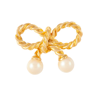 1980s Vintage Edwardian Revival Faux Pearl Bow Brooch