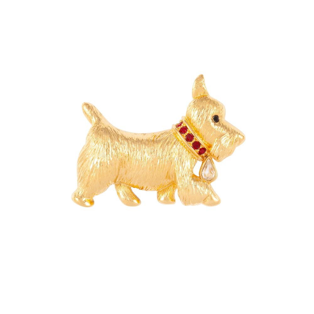 Susan Caplan Vintage swarovski dog brooch - Gold