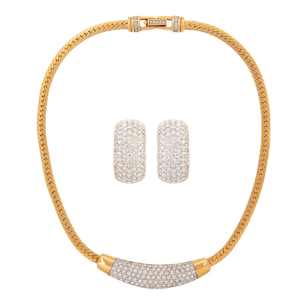 1980s Vintage Swarovski Crystal Necklace and Earring Set